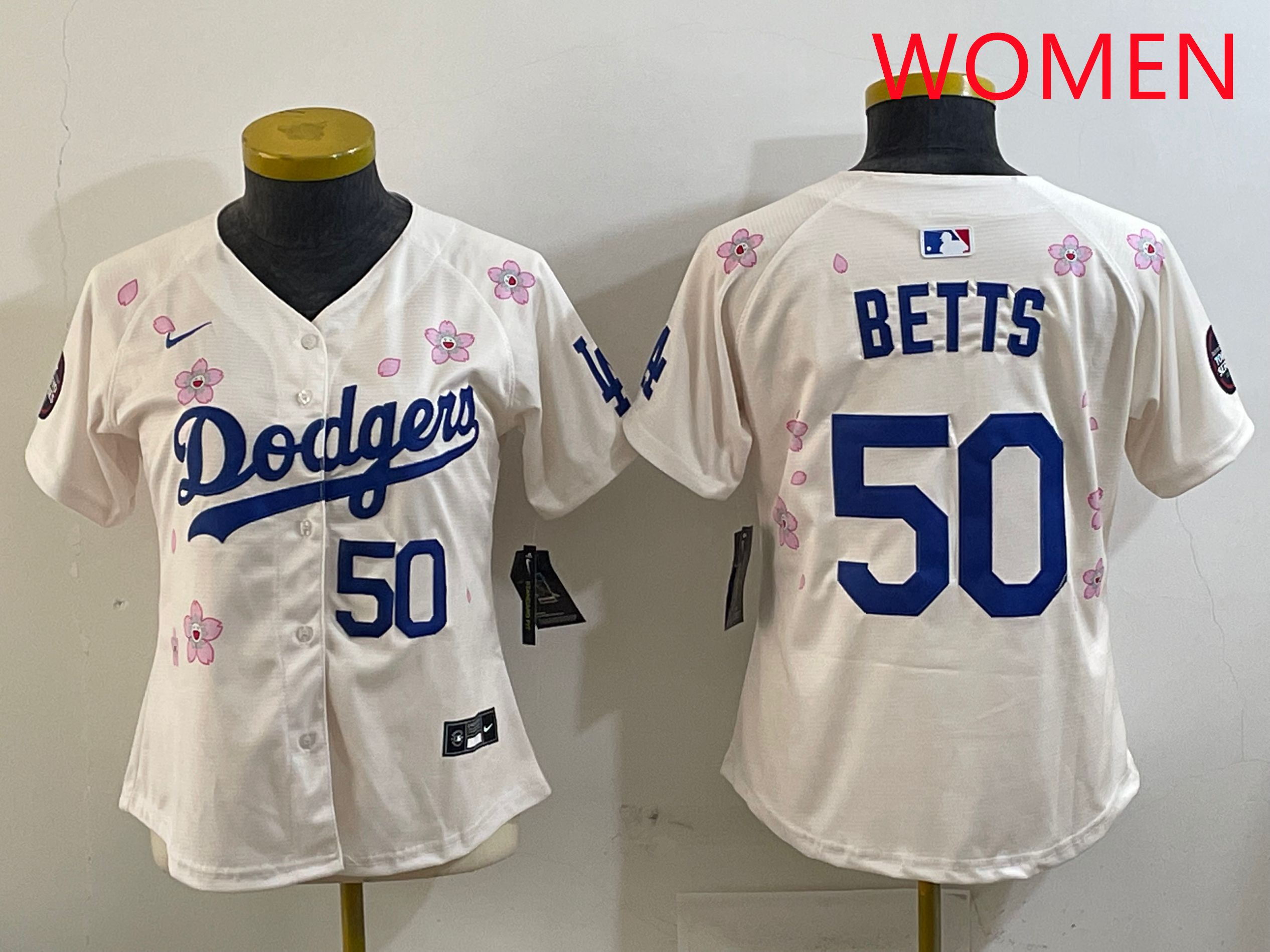 Women Los Angeles Dodgers 50 Betts Cream Sakura Edition 2025 Nike MLB Jersey style 6